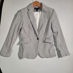 Rachel Zoe Blazer Jacket Womens XS White Black Check Single‎ Breasted Polyester